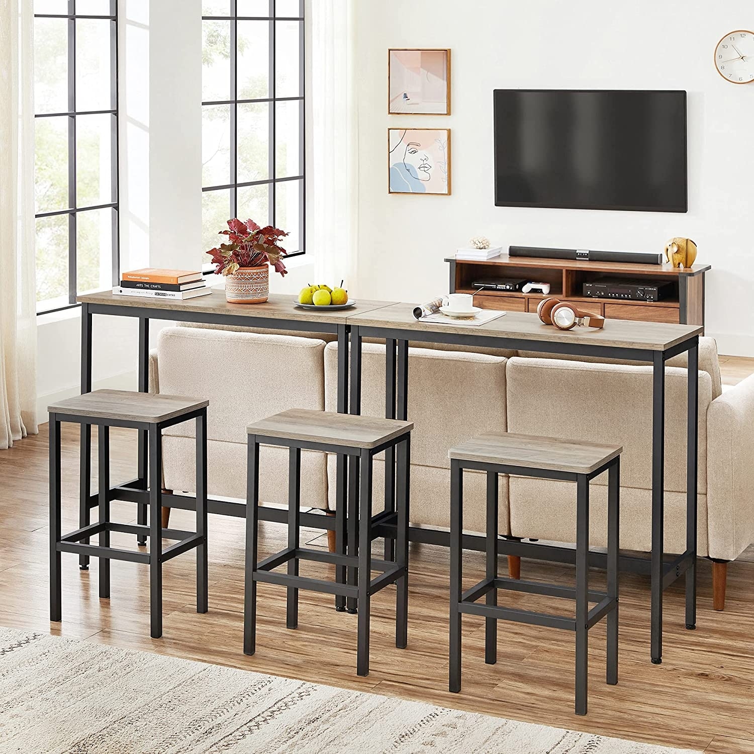 VASAGLE Bar Stools Set of 2 Bar Chairs Kitchen Breakfast Bar