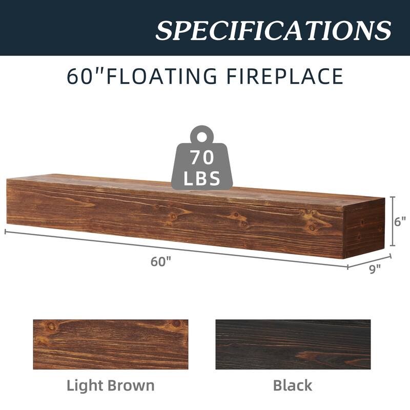 Modern Rustic Wood Fireplace Mantel, Wall-Mounted and Floating Shelf