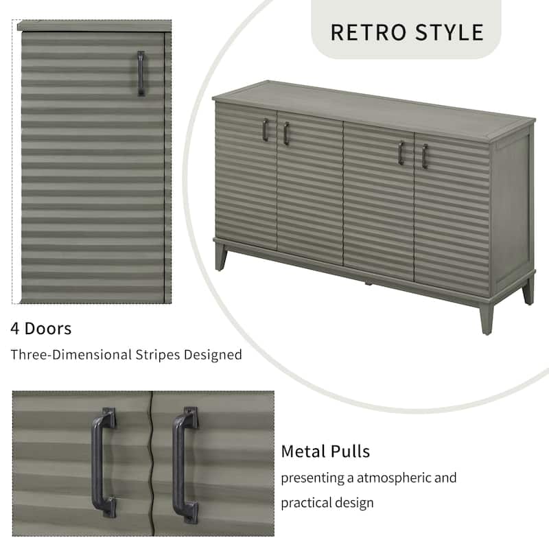 Sideboard Cabinet with 4 Door, Buffet Cabinet with Metal Handles, Wooden Storage Cabinet with Adjustable Shelves