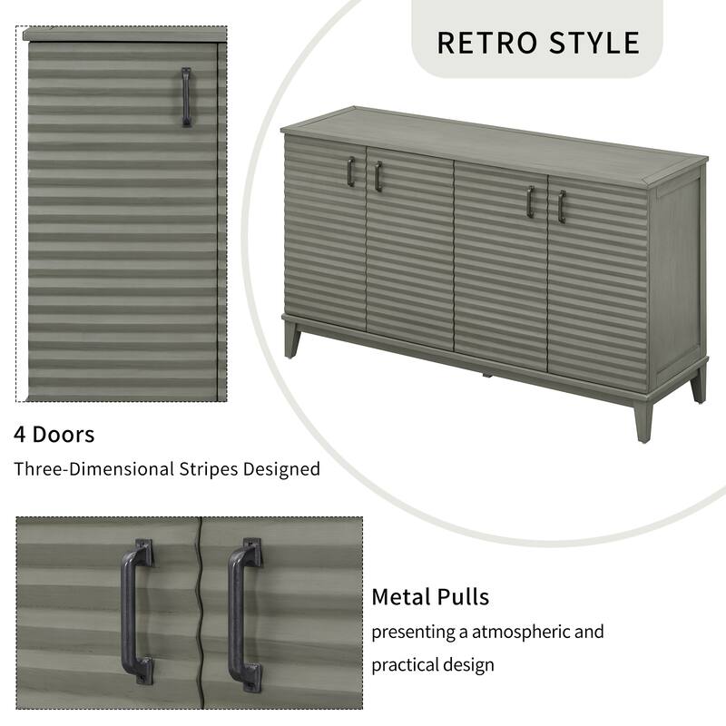 Sideboard with 4 Door Large Storage Buffet with Adjustable Shelves and Metal Handles for Kitchen, Living Room, Dining Room