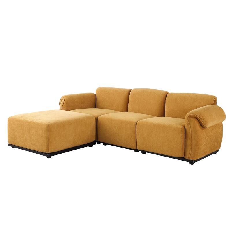 93" 4-Seater Chenille Modular Sofa - Fashionable Sectional with Iron Frame for Living Room