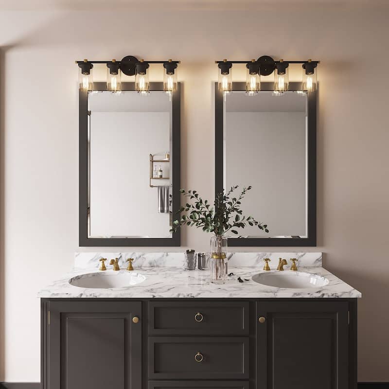 Modern Farmhouse 4-Light Glass Bathroom Vanity Lights Rustic Metal Wall Sconces - 30 inches