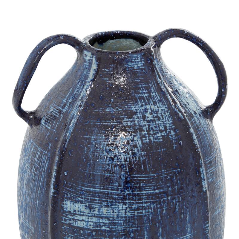 Blue Ceramic Decorative Vase with Handles