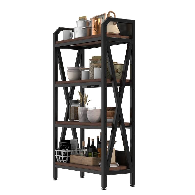 55'' Bakers Rack 4-Level Storage Shelves Metal and Wooden Kitchen Shelves, Kitchen Organizers and Storage