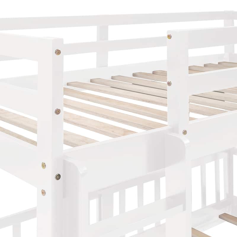 Twin Over Twin Bunk Bed with Slide and Ladder, White