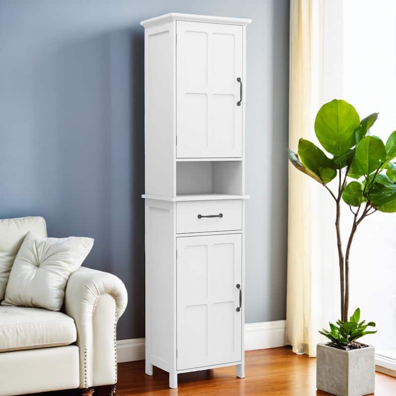 64.96"Tall Narrow Storage Cabinet, Bathroom Slim Floor Freestanding Cabinet with Two Doors for Bathroom,White