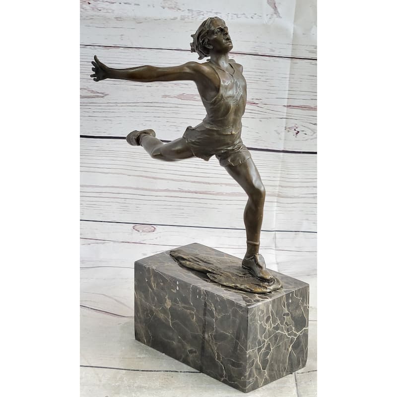 Track Runner Sprinter Race Bronze Metal Sculpture Statue Trophy Figure On Marble Base
