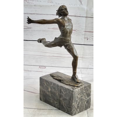 Track Runner Sprinter Race Bronze Metal Sculpture Statue Trophy Figure On Marble Base