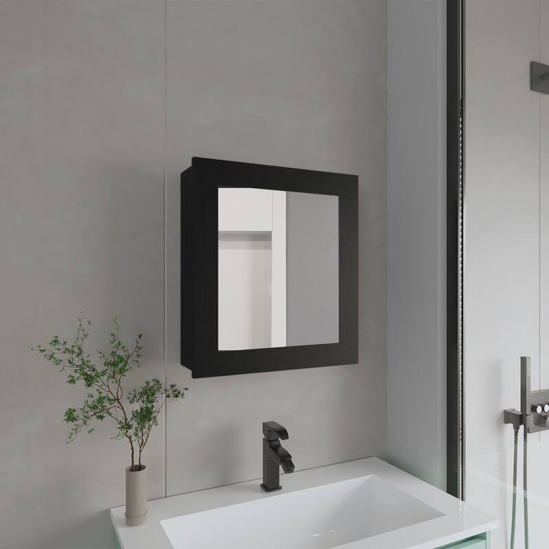 Wall-Mounted Medicine Cabinet - 20.5" H, 18.6" W, Mirrored Door, 2 Shelves, Compact Bathroom Storage - 18.6X5.7 in - Black + Engineered Wood