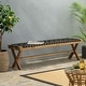 preview thumbnail 1 of 8, Roomfitters Outdoor Bench with Handcrafted Rope Weave Seat, X-Cross Frame Design, Durable and Stylish Seating, Black Woven Teak