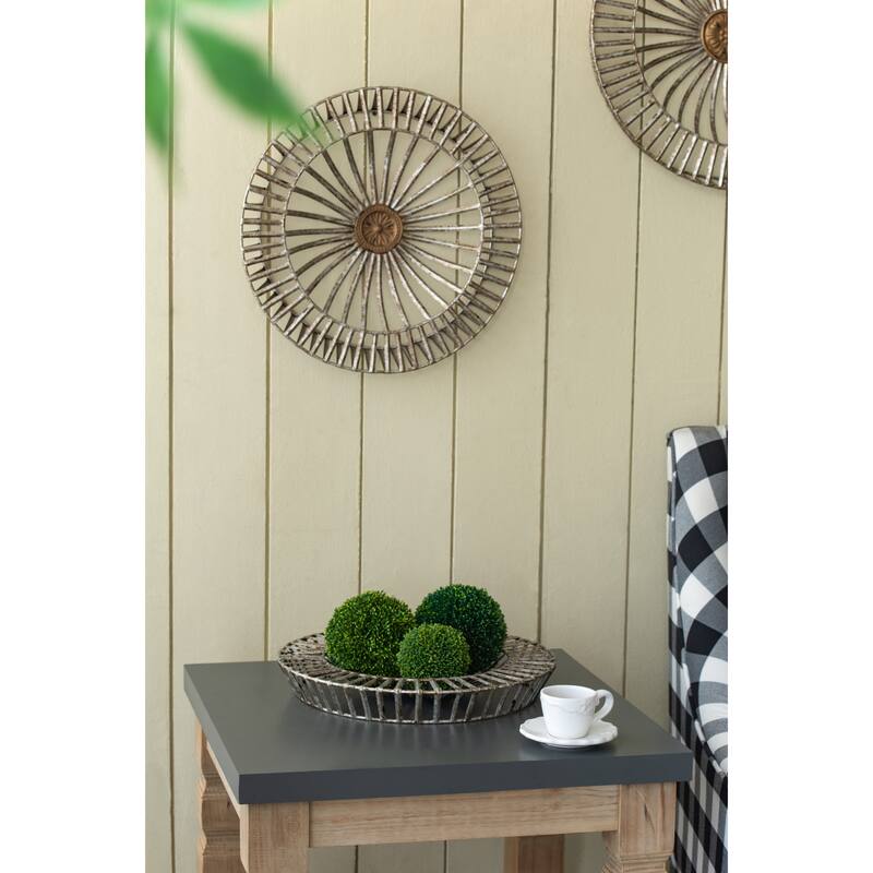 Set of 3, Modern Jennings Discs Wall Decor with Shield Design and Floral Pattern, for Fireplace Mantel Above Desk