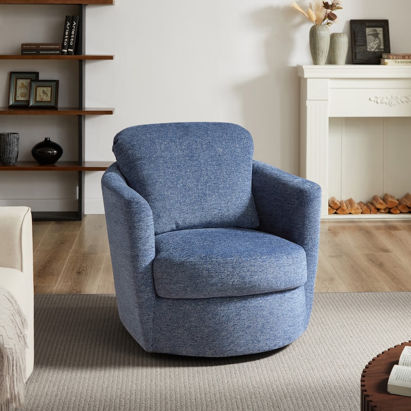 Art Leon Modern Comfortable Corduroy Fabric Swivel Barrel Accent Chair - Blue Chenille