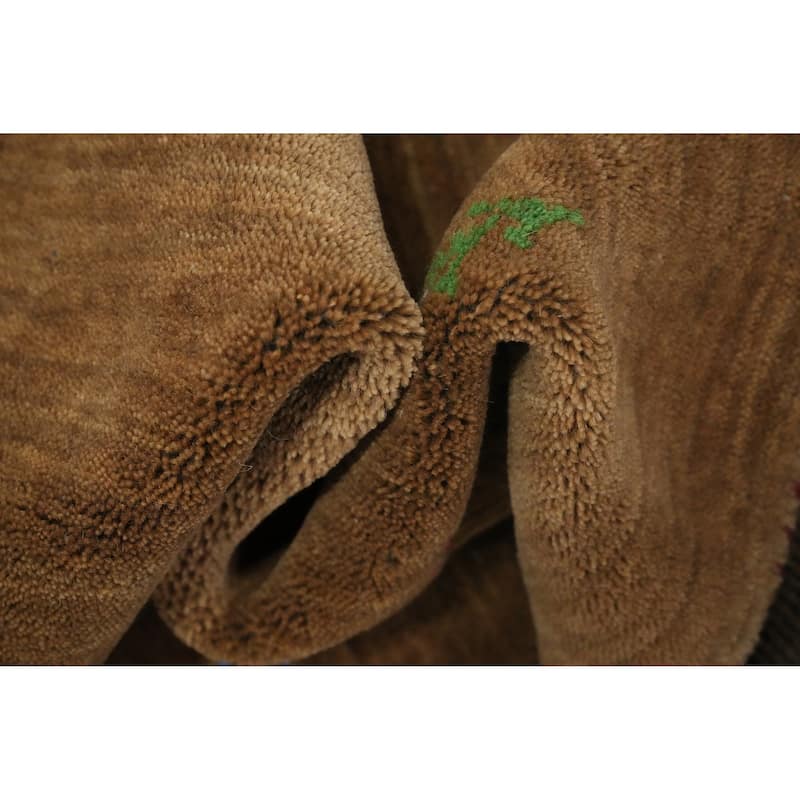Hand Knotted Oriental 100% Wool Carpet Tribal Animal Pictorial Brown Gabbeh Area Rug - 4' 11'' X 5' 0''
