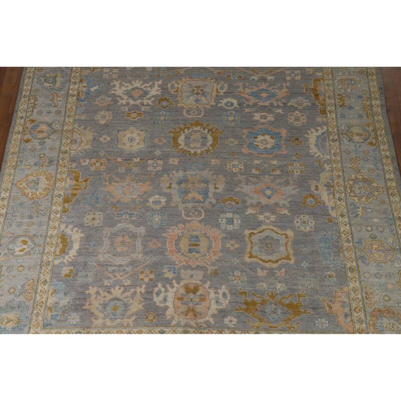 Hand Knotted Oriental 100% Wool Carpet Transitional All-Over Navy Blue & Blues Oushak Area Rug - 9' 11'' X 8' 1''