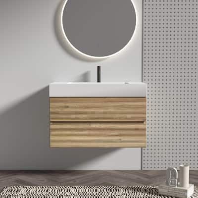 Wall Mounted Floating Bathroom Vanity with Engineered Quartz Sink and Soft Drawers