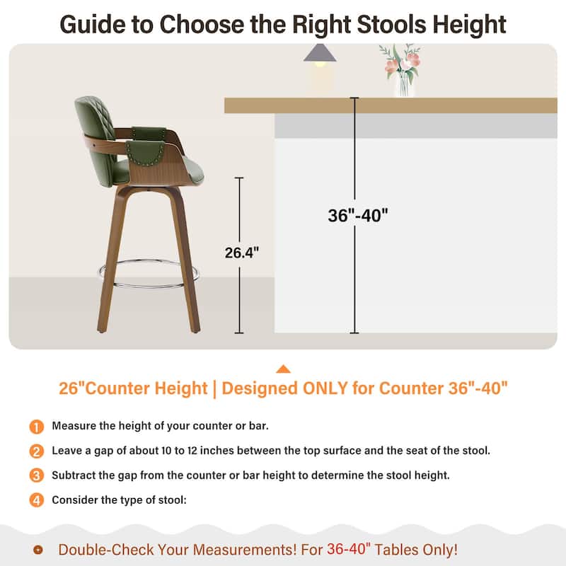 26-Inch Upholstered Swivel Counter Height Bar Stool with Armrests - 36.6"H x19.5"W x 21.3"D