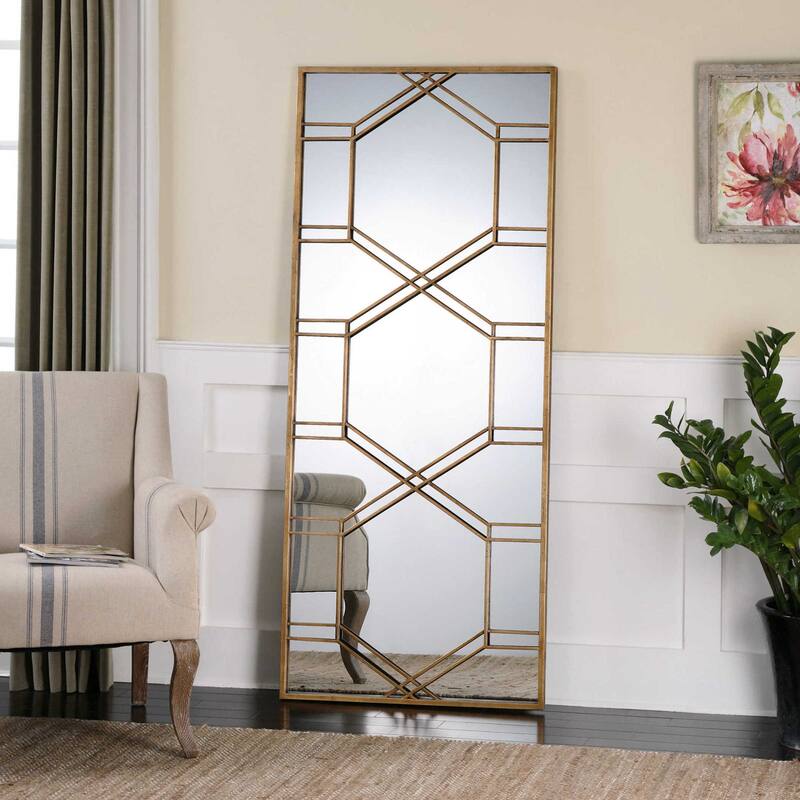 Uttermost Kennis 70" x 29" Oversized Art Deco Full Length Leaning - Heavily Antiqued Gold Leaf