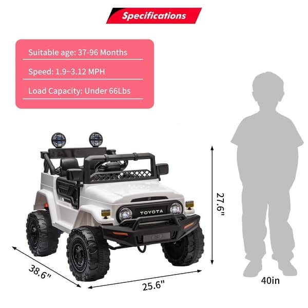 dimension image slide 2 of 5, 12V Battery Powered Electric Car，Licensed Toyota 12V Ride-On Truck for Kids with Remote Control