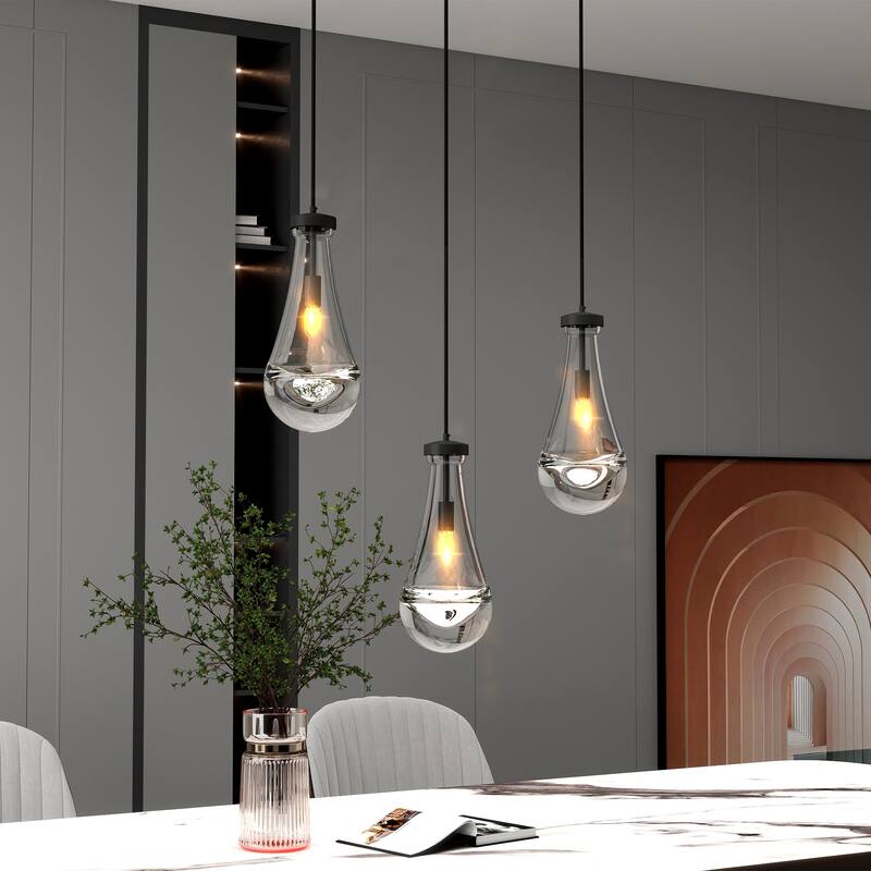 Modern Art Deco Style Pendant Light, Raindrop Pendant Lights with Full Brass Base, for Kitchen Island Living Room and Hallway