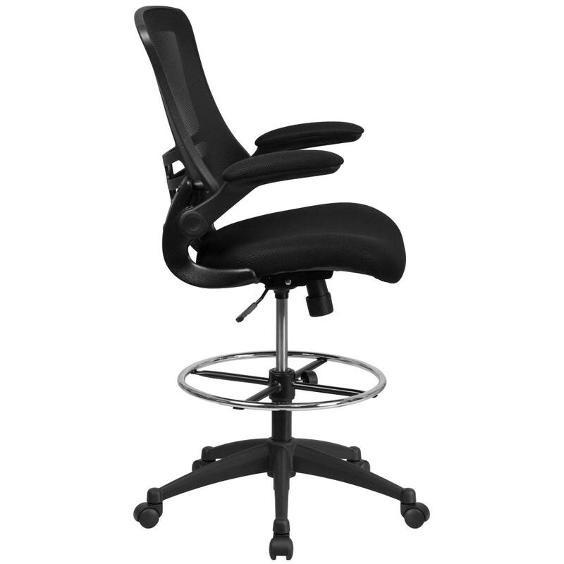 Mid-Back Ergonomic Drafting Chair with Adjustable Foot Ring and Flip-Up Arms