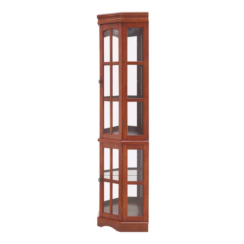 Lighted Curio Display Cabinet, China Cabinet with Tempered Glass Doors & Adjustable Shelves, Freestanding Glass Display Case