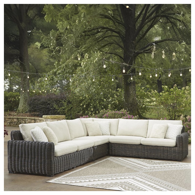 Signature Design by Ashley Kimora Brown/Beige 4-Piece Outdoor Sectional - 141" W x 109" D x 31" H - 141" W x 109" D x 31" H - Brown/Beige