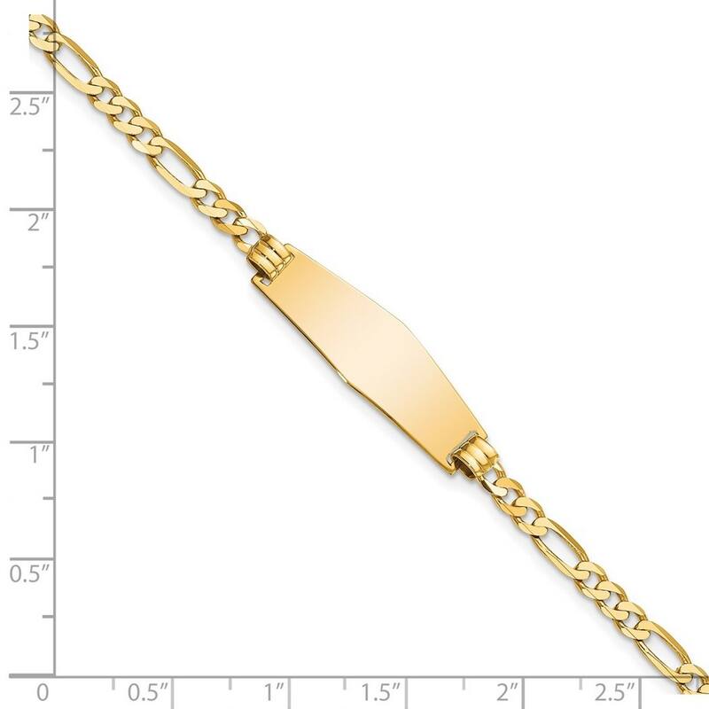 Curata 9.5mm 14k Yellow Gold Engravable Flat Figaro Link Soft Diamond Shape ID Bracelet
