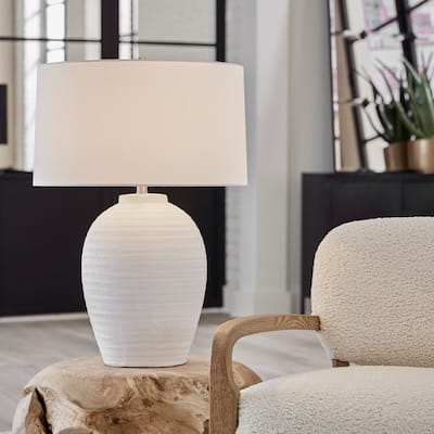 Urn Shaped Table Lamp with Tapered Large Round Shade - 28.5" - White