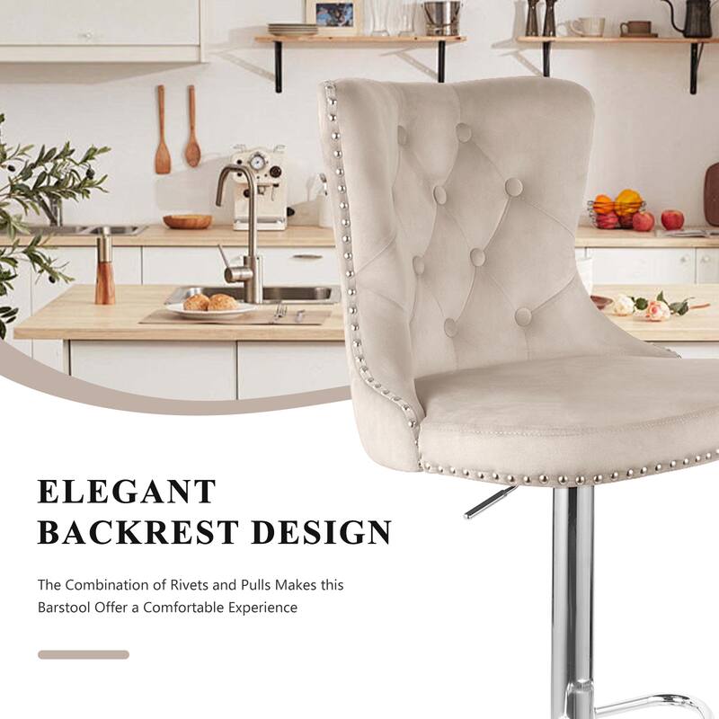 Velvet Swivel Bar Stools,Modern Bar Stools with High Back and Metal Footrest,Adjustable Swivel Barstools (Set of 2)