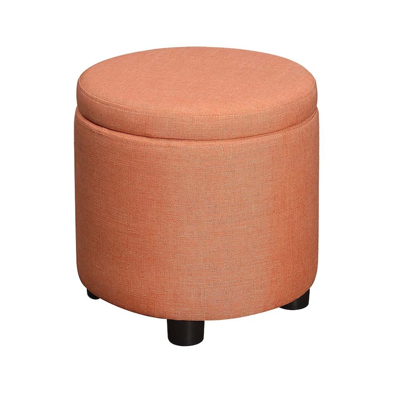 Round Accent Storage Ottoman with Reversible Tray Lid Perfect for Small Spaces, Serving, and Cozy Living Rooms