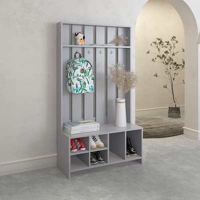 Modern Vertical Hall Tree with 7 Storage Shelves, Eco-Friendly Design in Durable Manufactured Wood