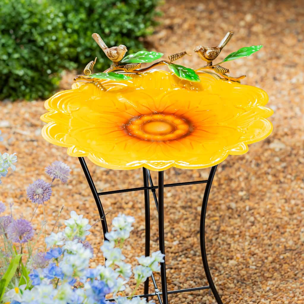 17" Metal Sculpted Edge Bird Bath, Sunflower