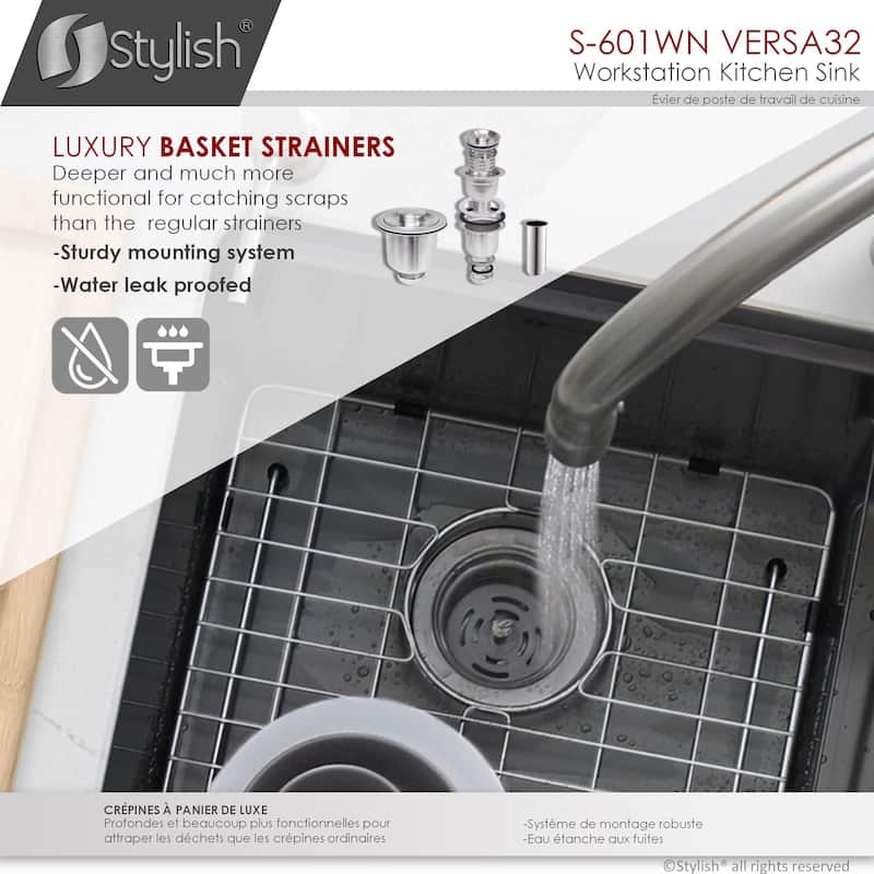 Stylish Undermount 32" Stainless Steel Double-Bowl 16G Kitchen Sink - 32" x 19" x 10"