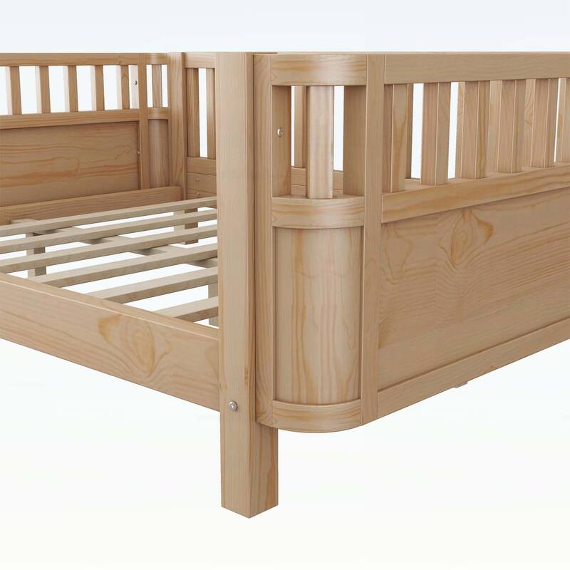 Wood Platform Bed,with Safety Rails and Rounded Corners