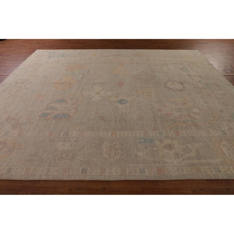 Vegetable Dye Oushak Area Rug Handmade Beige Wool Carpet - 8'11" x 12'0"