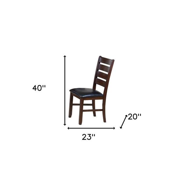 Set of Two Espresso And Brown Upholstered Faux Leather Ladder Back Dining Side Chairs Set of Two Espresso And Brown Upholstered Faux Leather Ladder Back Dining Side Chairs