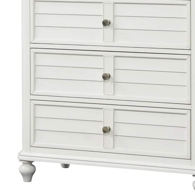 Kyna Tall Dresser Chest, 5 Drawers, Classic Antique White Solid Wood