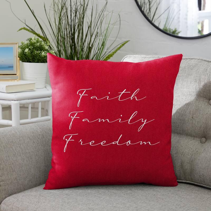 Mozaic Embroidered Faith Family Freedom Indoor/Outdoor Square Pillow