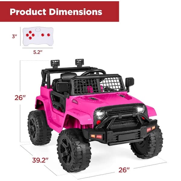 12V Kids Ride On Truck with Remote Control, Spring Suspension - Hot Pink - Hot Pink