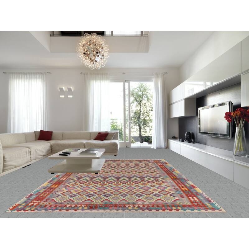 Flat Weave Geometric Kilim Oriental Large Rug Flatweave Wool Carpet - 10'1" x 15'11"