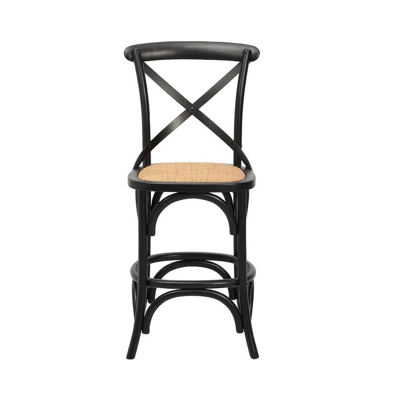 Porthos Home Ziva Counter Stools Set of 2, Elm Wood with Woven Rattan