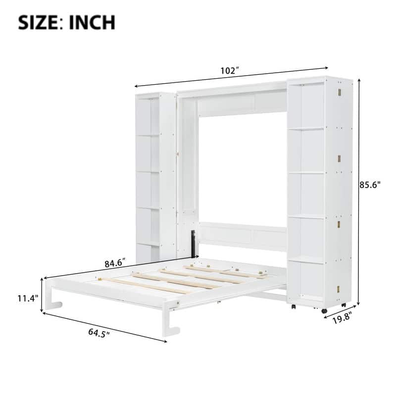 Queen Size Wooden Murphy Bed Wall Bed with Storage Doors