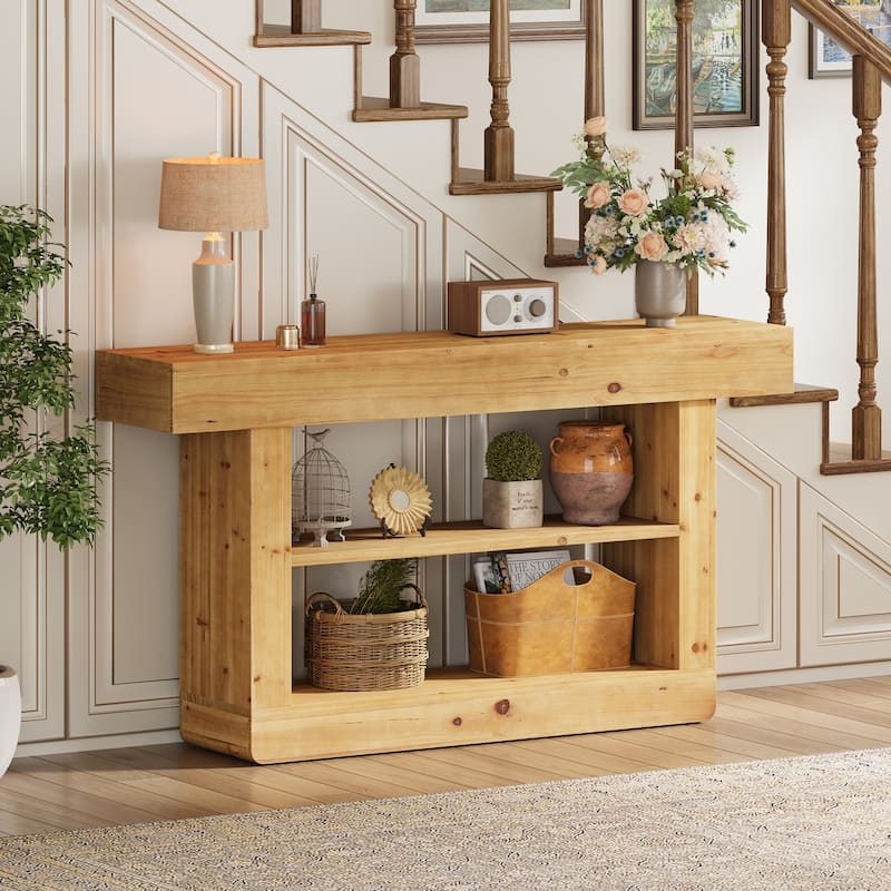 63'' 3-Tier Solid Wood Console Table for Entryway Living Room Hallway