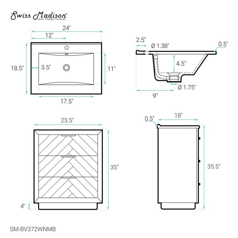 Swiss Madison SM-BV372 Daxton 24" Free Standing Single Basin Vanity