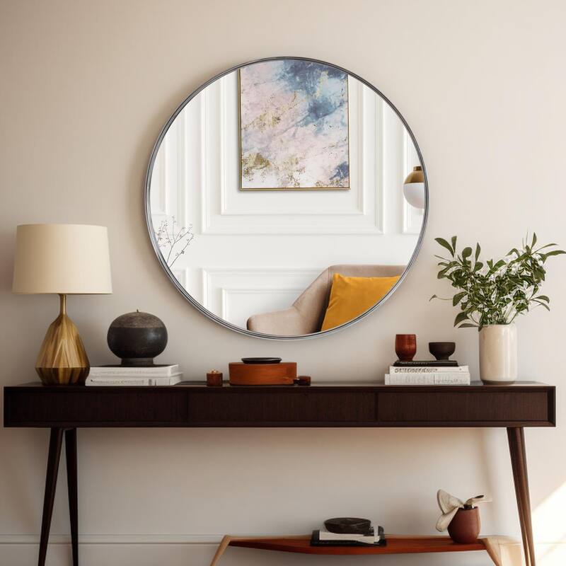 Steele Polished Silver Round Mirror - 41 x 41 x 6
