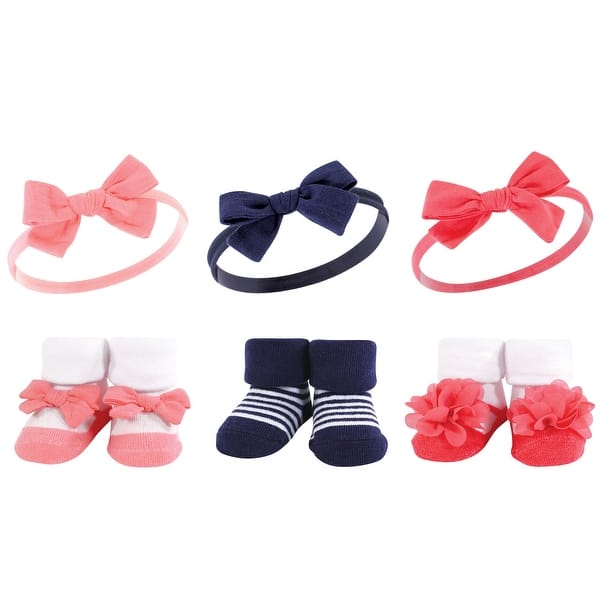 slide 1 of 1, Hudson Baby Infant Girl Headband and Socks Giftset, Navy Coral, One Size - Navy Coral Navy Coral - One Size