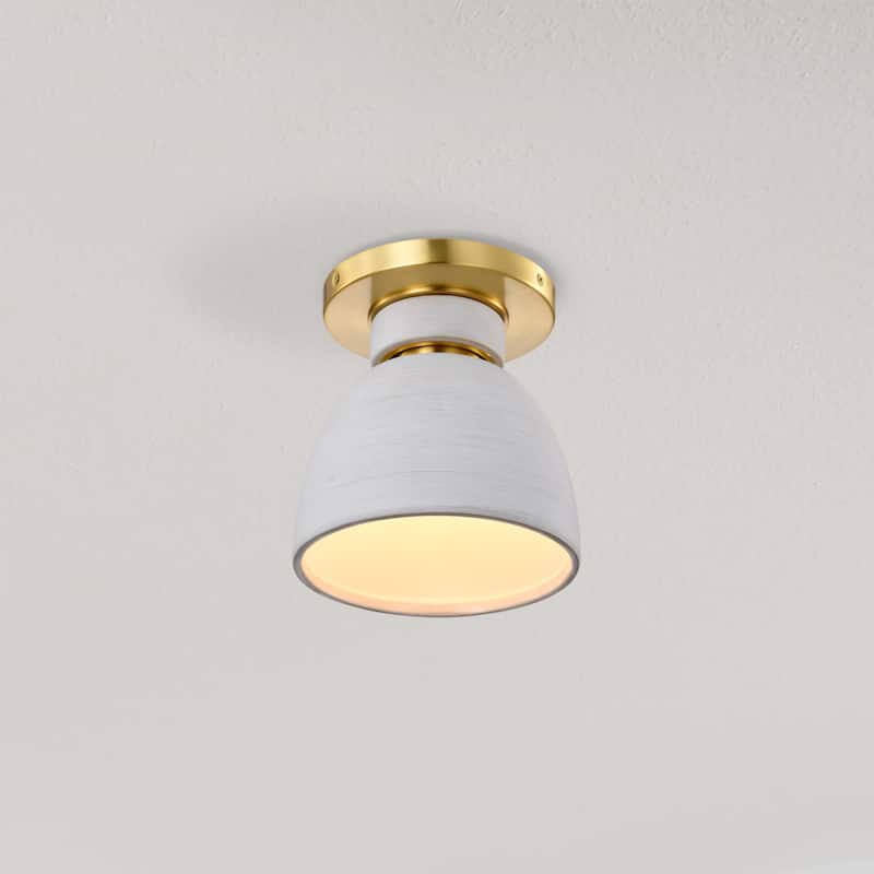 Collins - 8 Inch Flush Mount - with white Ceramic - Brushed Brass