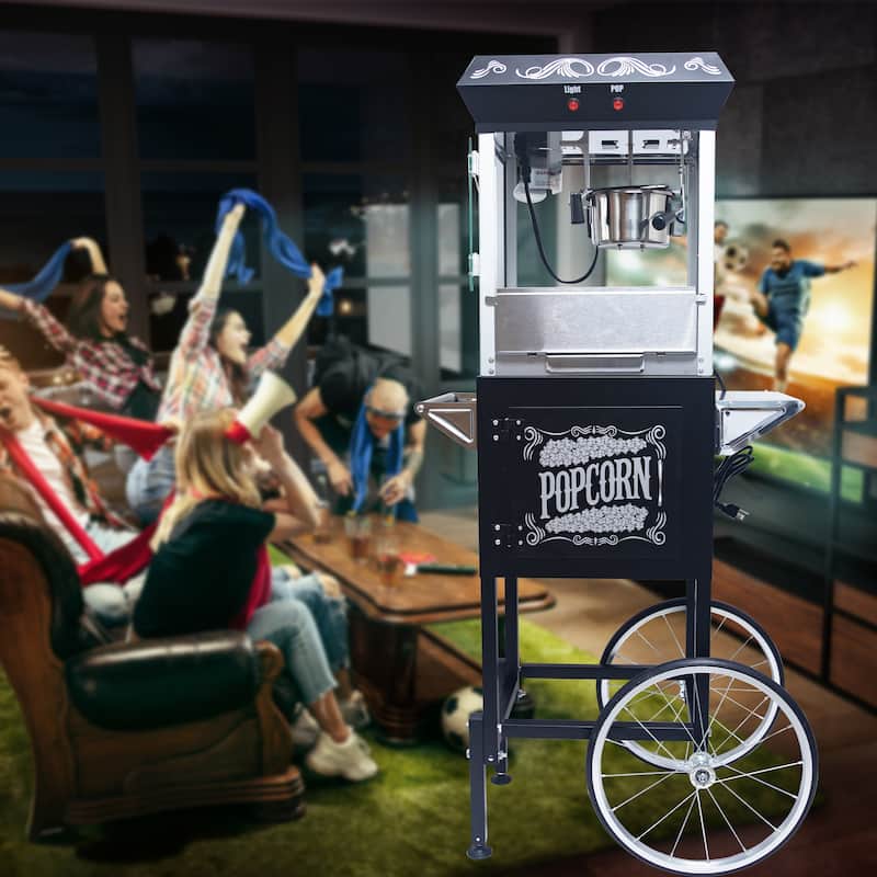 Popcorn Machine with Cart - 8oz Popper with Stainless-steel Kettle, Heated Warming Deck, and Old Maids Drawer