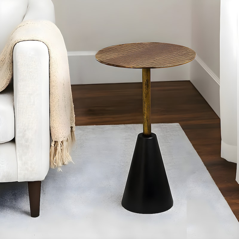 Zavra 21.5" Side End Drink Table, Aluminum Cast Craftmanship, Antique Brass - Antique Brass, Black