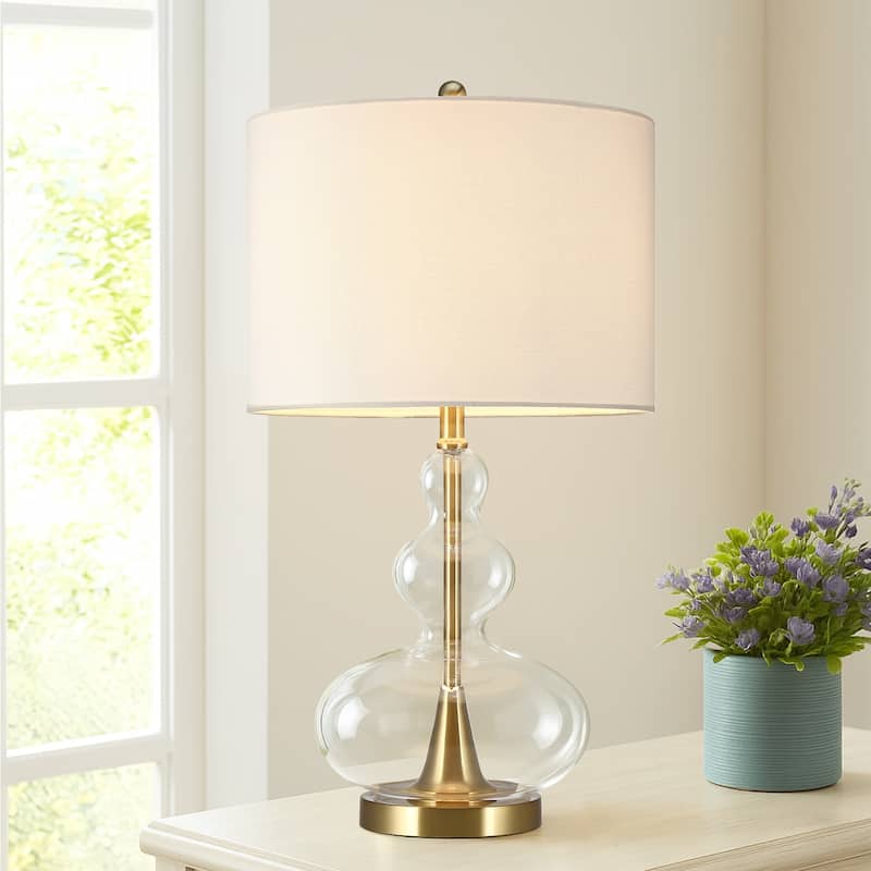 Glass Table Lamp with White Shade - 24.5 in. H